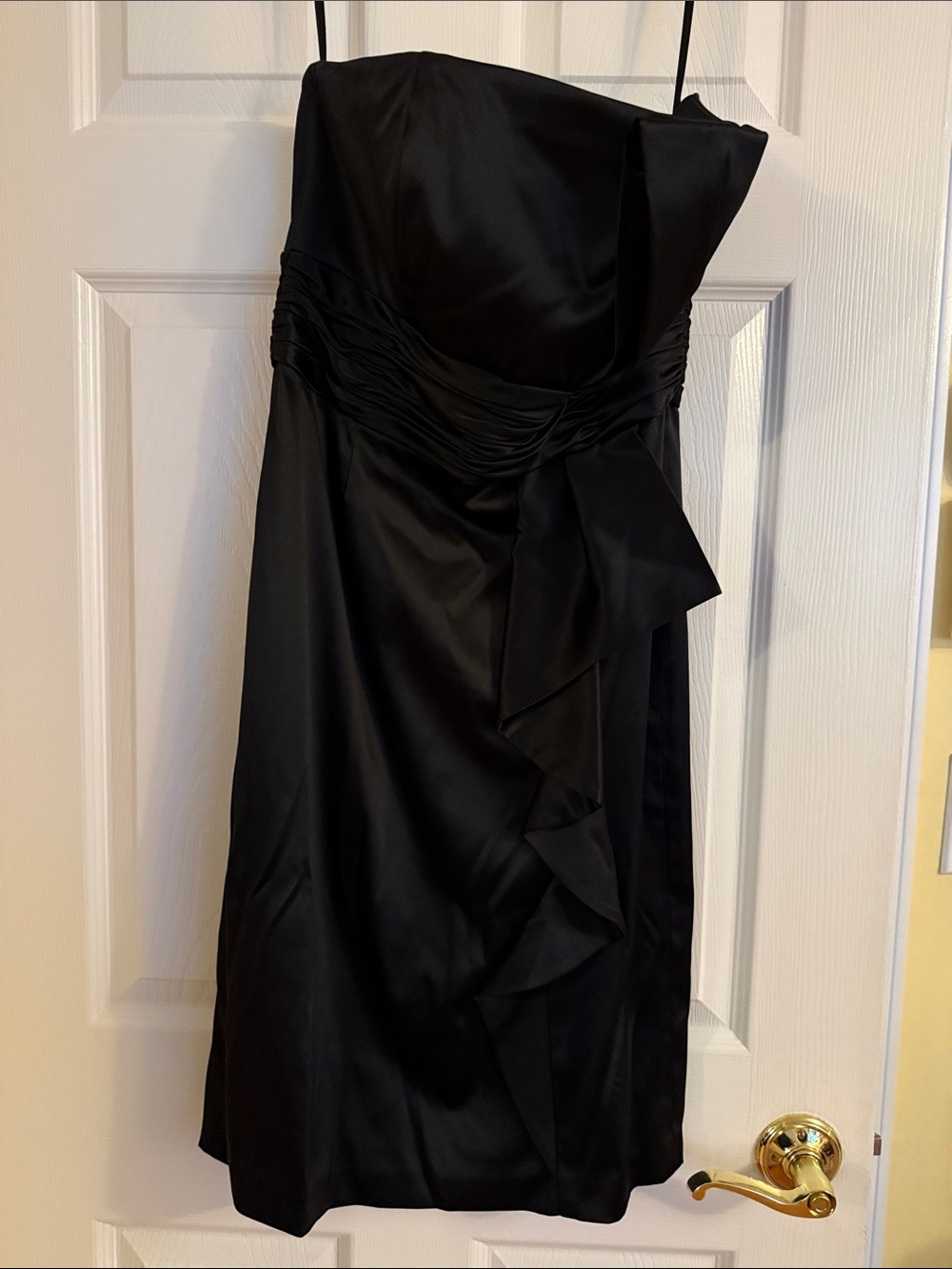 Express Black Strapless Mini Dress with Side Ruffle